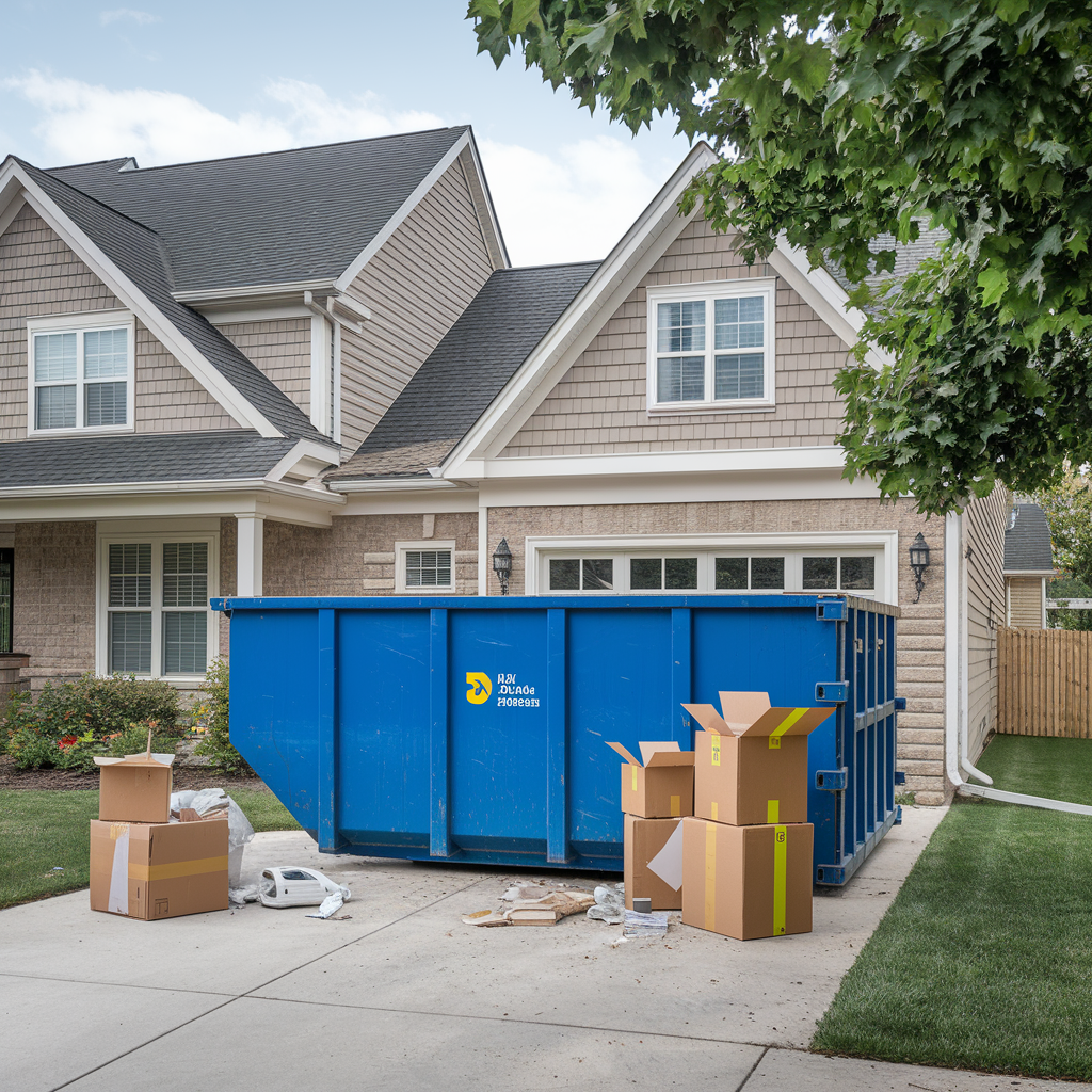 Dump It residential dumpster rental service in Indiana driveway