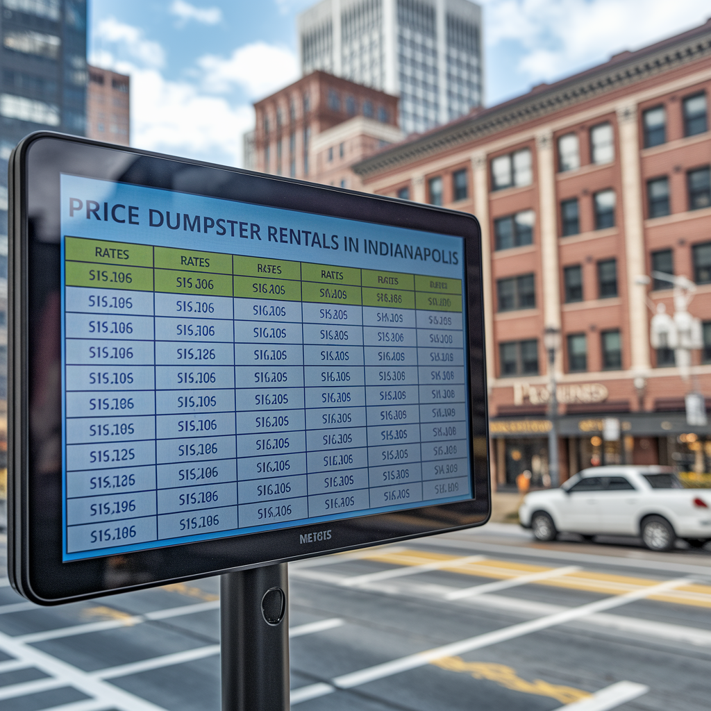 Dumpster rental price chart for Indianapolis displayed in city center