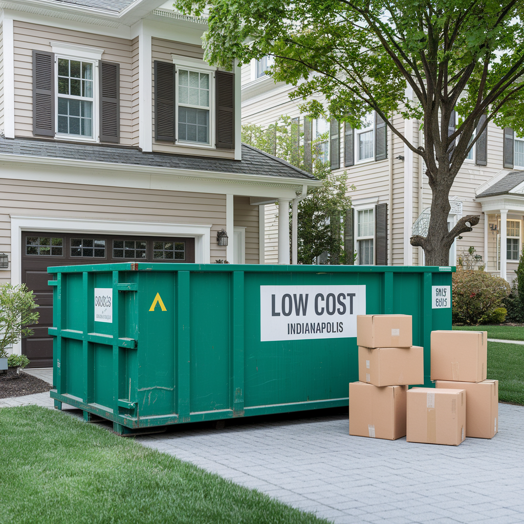 Dump It affordable dumpster rental in Indianapolis driveway