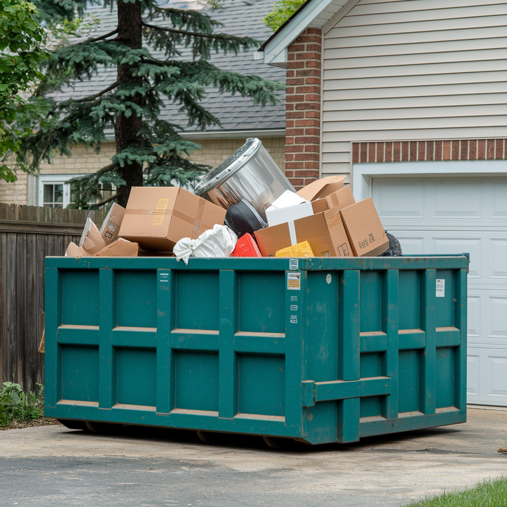 Dump It household dumpster full of junk and boxes