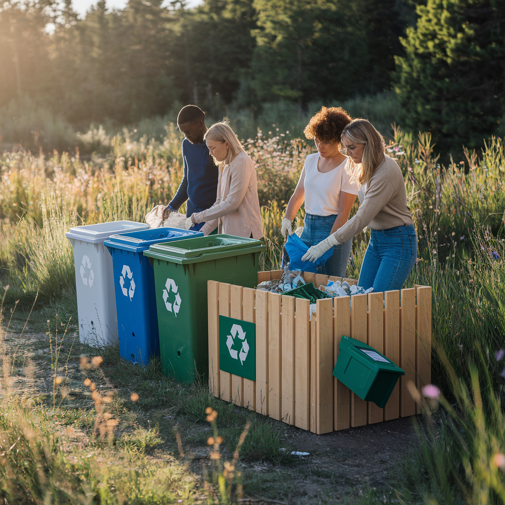 Dump It waste disposal team recycling trash outdoors