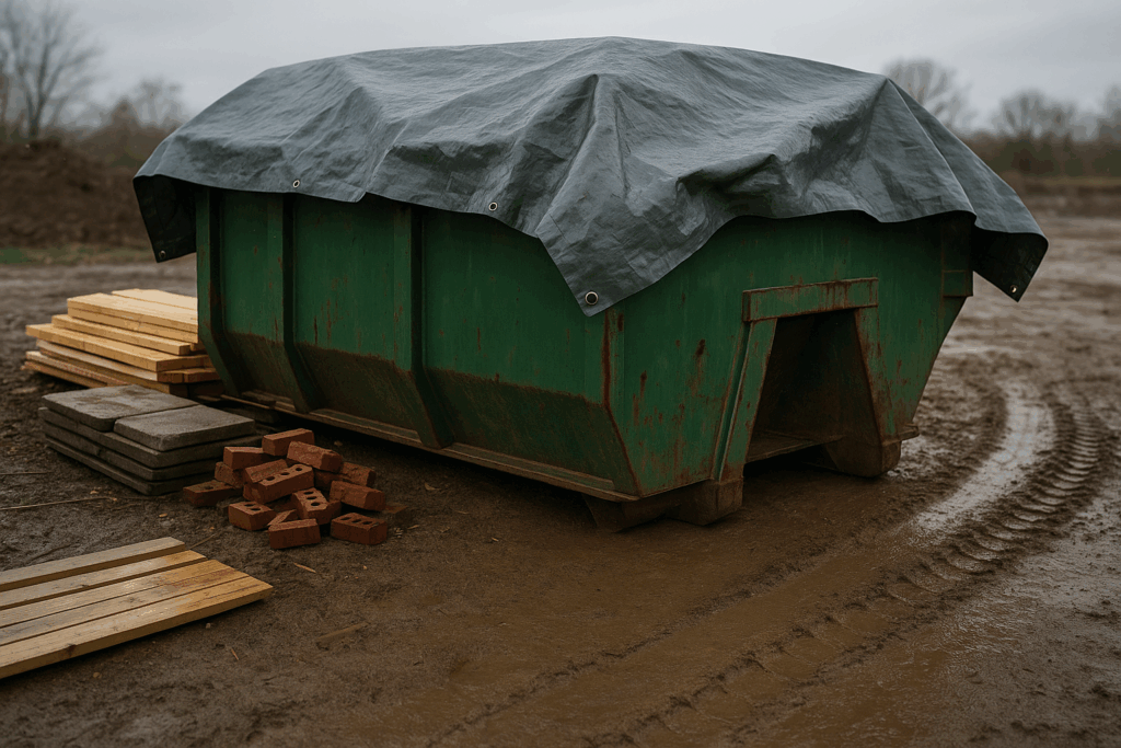 Rain-Ready Dumpster with Protective Tarp