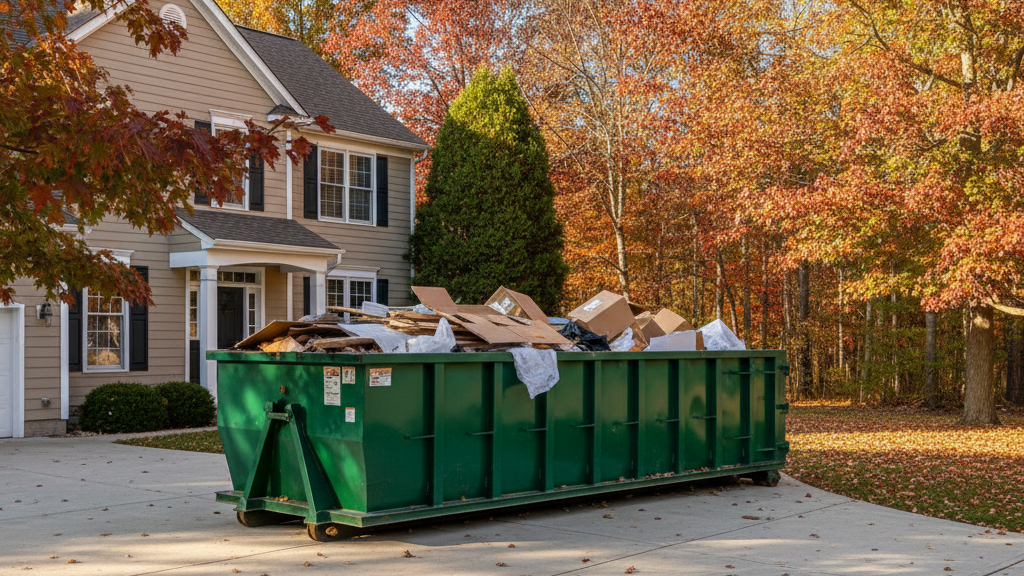 Driveway With Dumpster Rental in Autumn