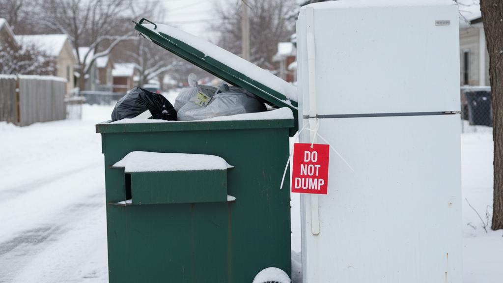 Appliance with refrigerant flagged for special disposal outside of dumpster use