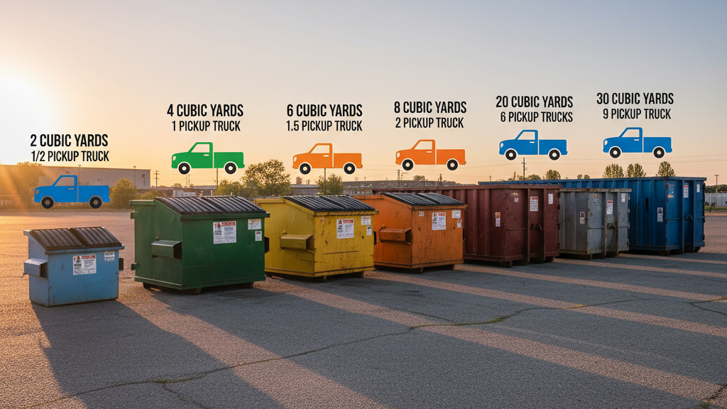 Visual size comparison chart for different residential dumpsters