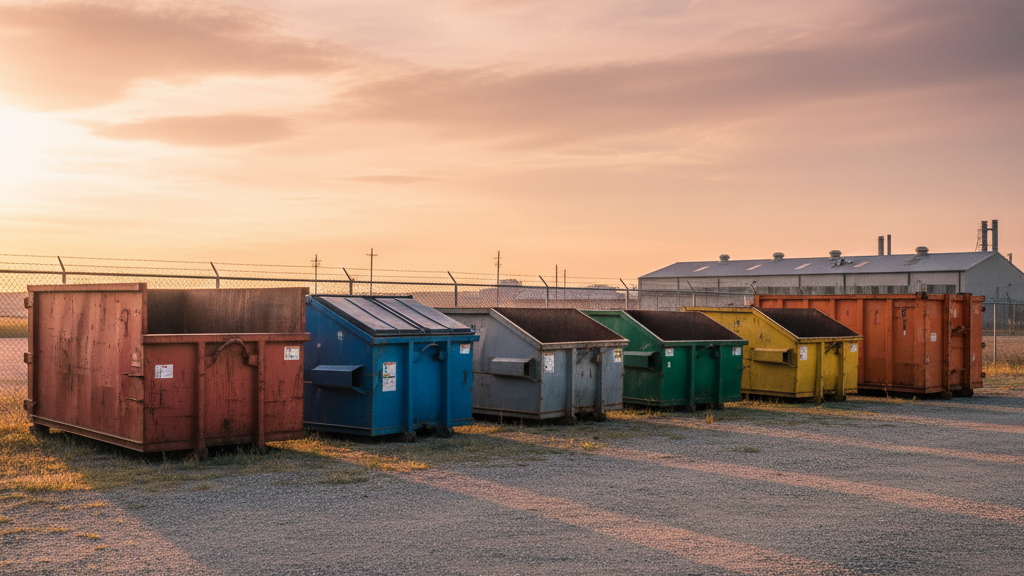 Different sizes and types of empty dumpsters ready for rental for specific junk removal needs