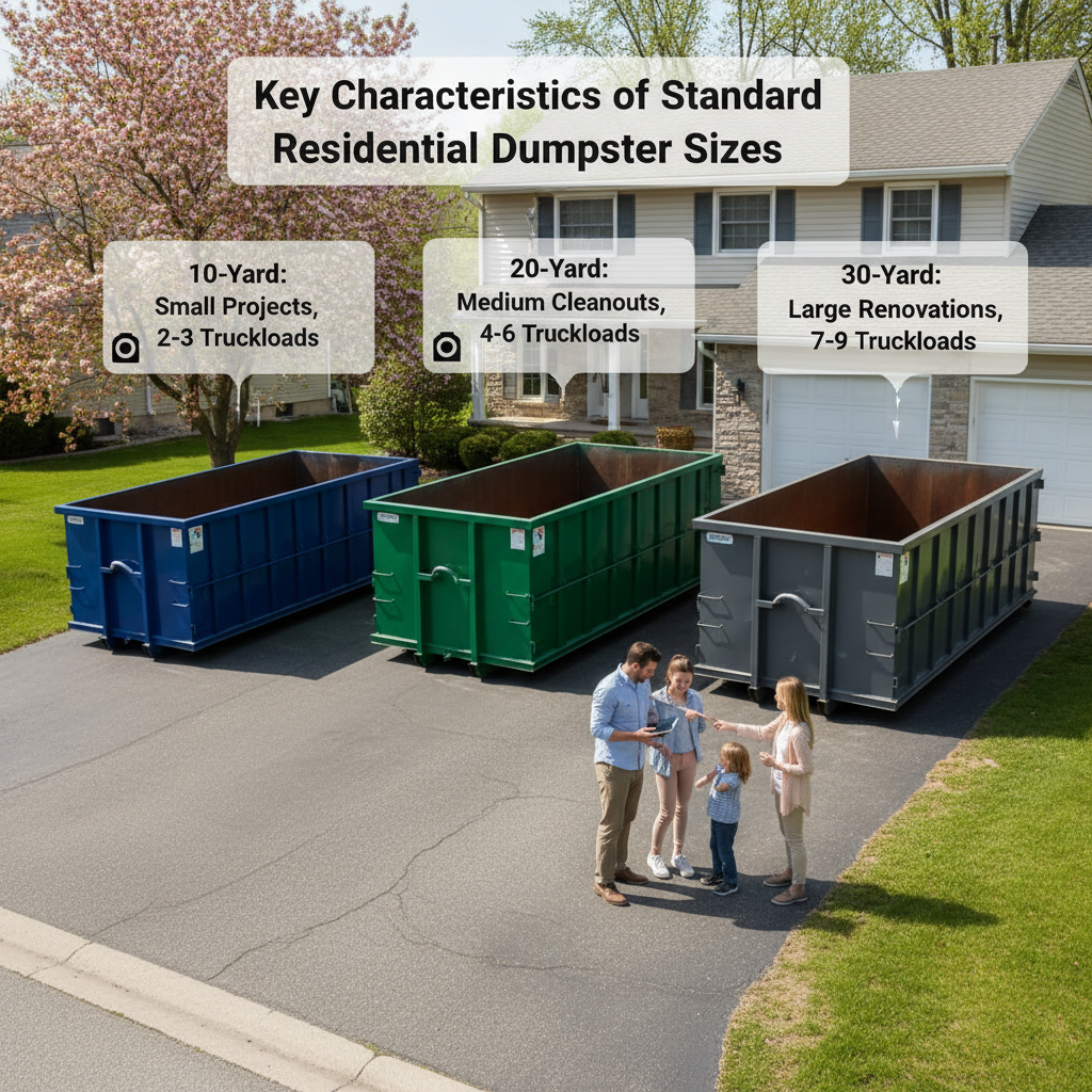 Residential dumpster sizes, dimensions, capacity guide, waste management, bin rentals.