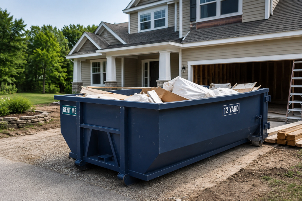 Suburban home renovation and cleanup scene