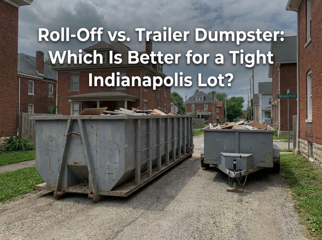 Professional illustration of Roll-Off vs. Trailer Dumpster: Which Is Better for a Tight Indianapolis Lot?