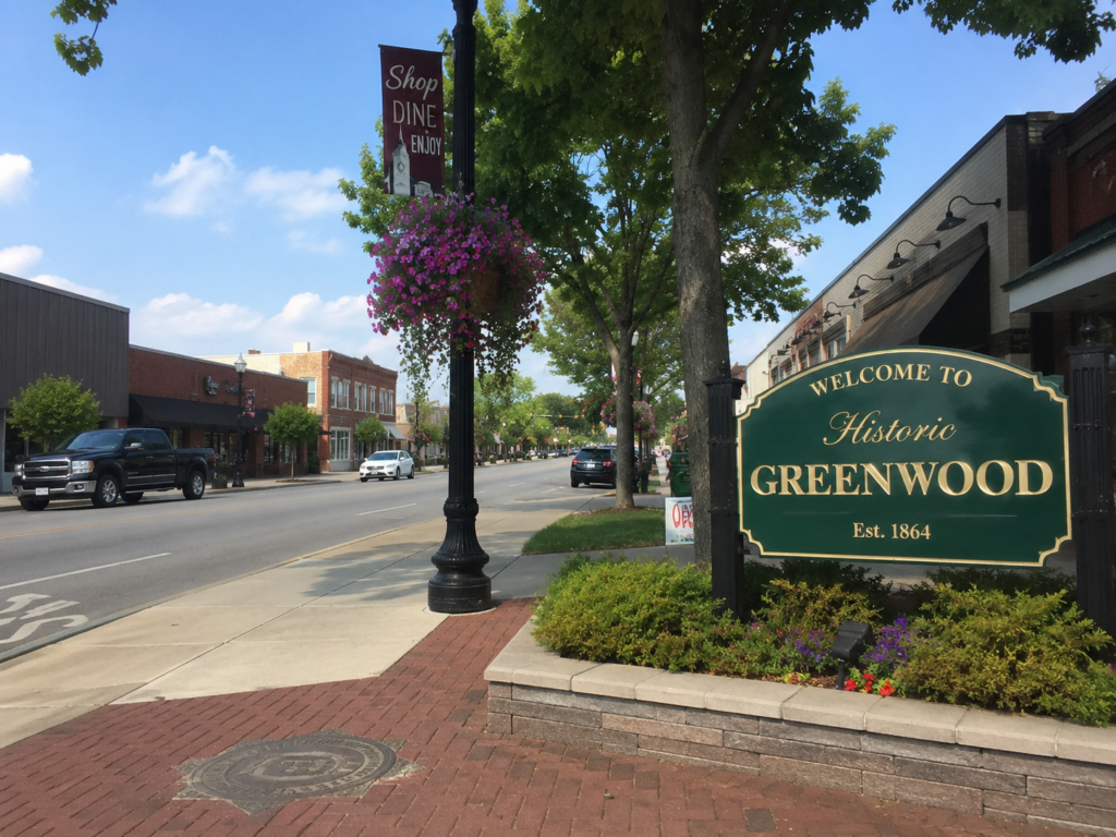 Historic downtown Greenwood, Indiana welcome sign