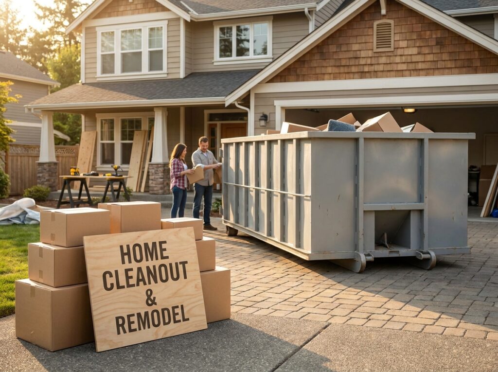 Professional illustration of What Size Dumpster Do You Need for a Home Cleanout or Remodel?