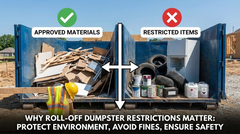 Professional illustration of Why Roll-Off Dumpster Restrictions Matter