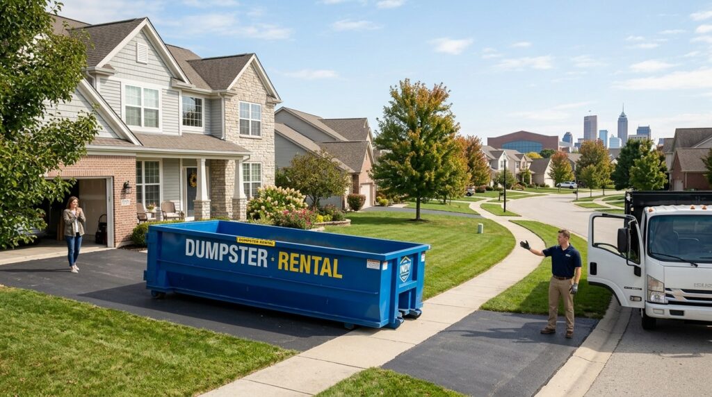 ndianapolis roll-off dumpster rental delivery areas in Carmel, Fishers, and Greenwood suburbs
